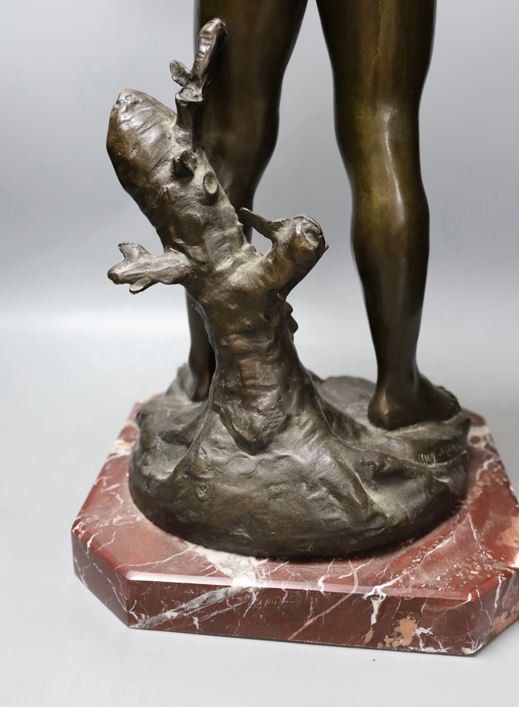 After Auguste Moreau, bronze figure of Pan, 72cm tall